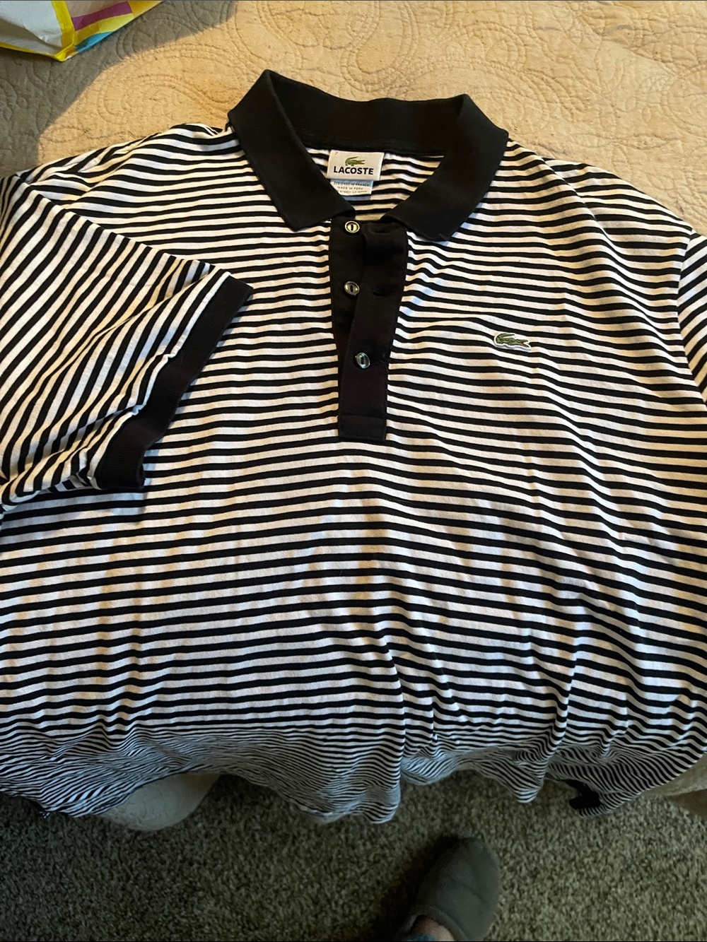 Lacoste Men’s Black & White Striped Polo